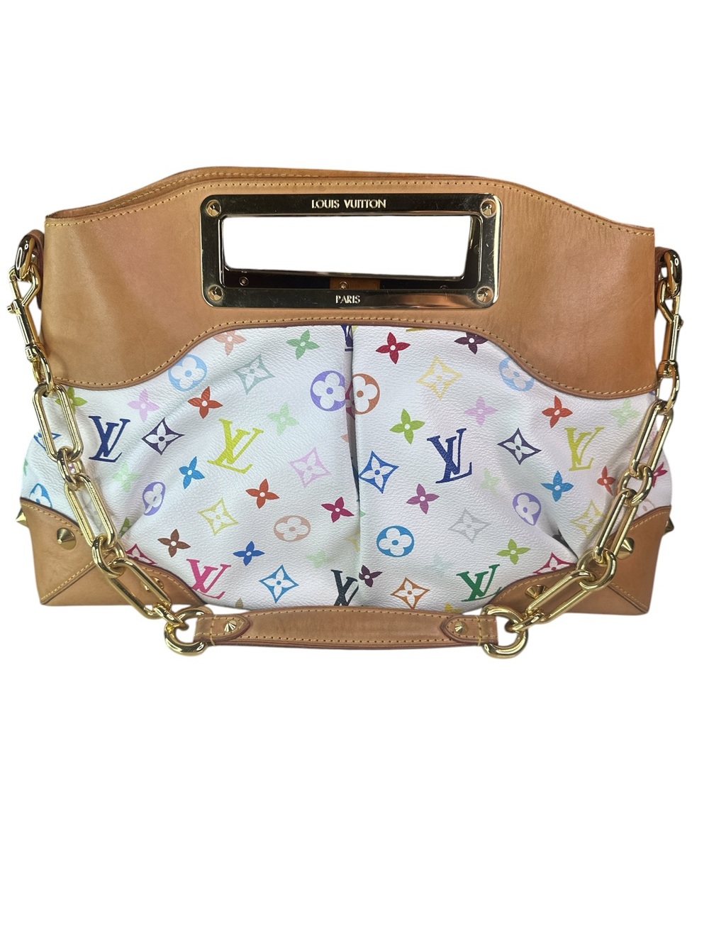Louis Vuitton Judy Multicolor Monogram White and Tan Handbag